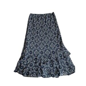 NWT Cato Long Maxi Skirt Sz M Navy White Ruffle Bohemian Coquette Cottagecore